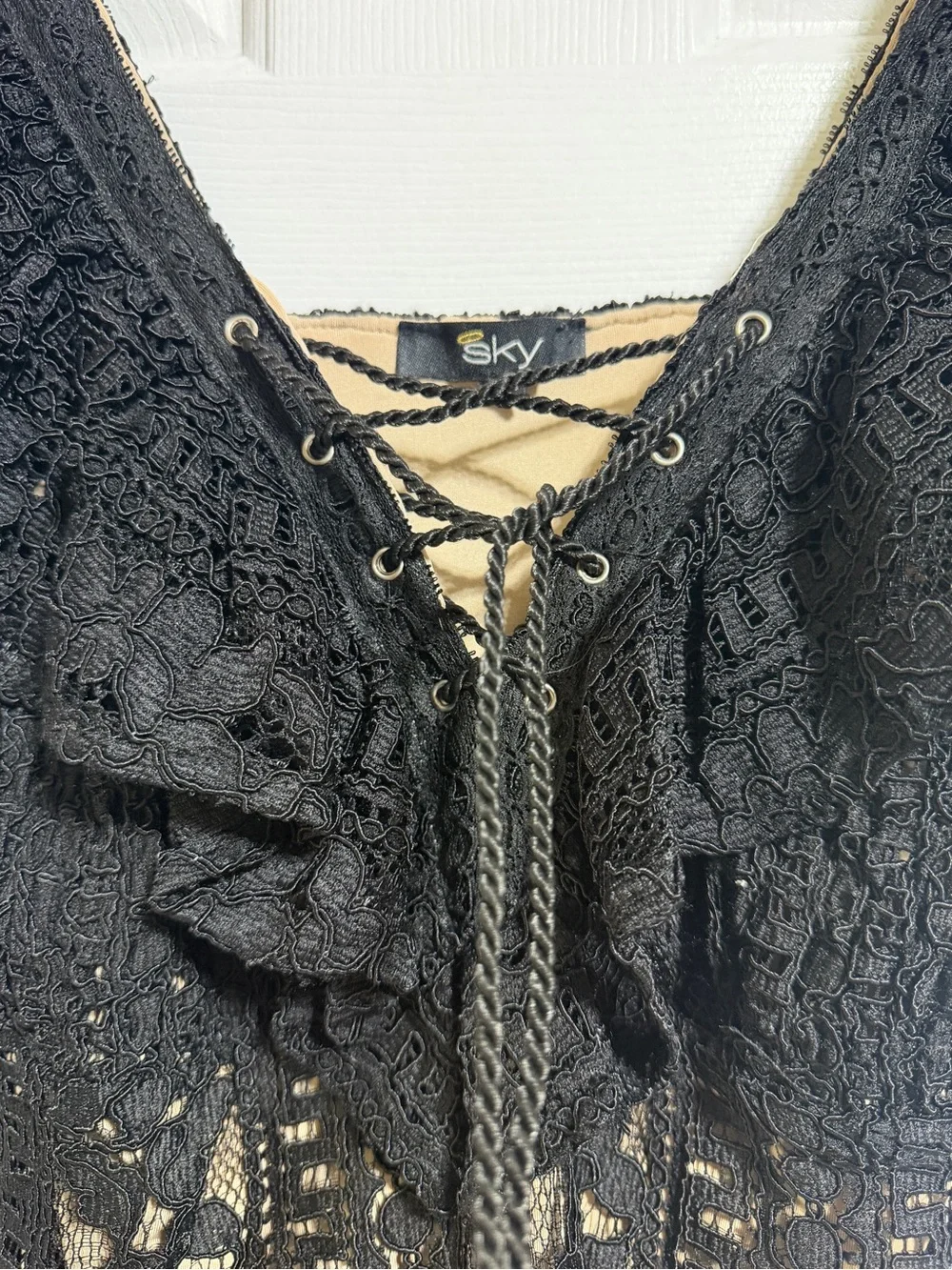 Sky Garvella black lace sexy mini ruffle dress size Medium - Picture 7 of 8